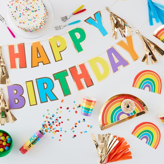 Rainbow Birthday Party Collection Rainbow Party Happy Birthday Banner  Rainbow Party Decoration Rainbow Balloons 