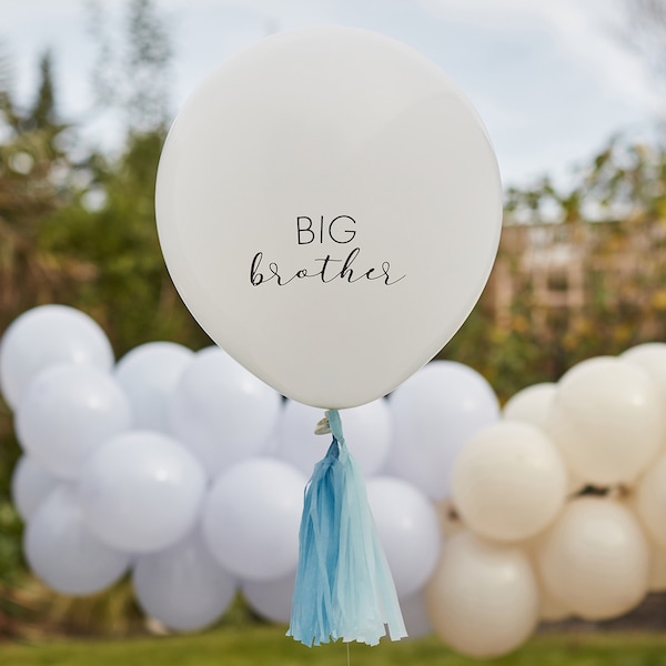 Giant Big Brother Balloon with Blue Tassels, Baby Shower Balloons, Neutral Baby Shower, Eco Friendly Baby Shower, Baby Shower Decorations