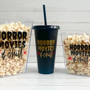 Horror Movie Personalised Tumbler, Horror Movie Popcorn Box, Horror Movie Gift, Halloween Tumbler, Horror Movie Cold Cup, Movie Snack Tub