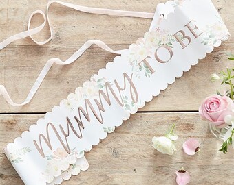 Mummy to be Sash, Floral Mummy to be Sash, Baby Shower Sash, Mum to be gift, Floral Baby Shower, Rose Gold Baby Shower, Boho Baby, Tea Party