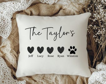 Personalised Family name linen Cushion, Custom Pillow, Home warming gift, Christmas Present, Family Keepsake, Home Decor, Mothers day gift