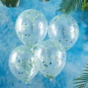 5 Green & Blue Confetti Balloons, Dinosaur Balloons, Dinosaur Party Decorations, Dinosaur party, Dinosaur party decor, 1st birthday party