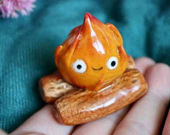 Ceramic Fire Sitting On Logs - Fully Sculpted and Hand-Painted EXCLUSIVE