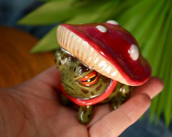 Ceramic Little Mushroom Frog -  Fully Sculpted and Hand-Painted EXCLUSIVE