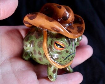 Ceramic Little Cowboy Frog -  Fully Sculpted and Hand-Painted EXCLUSIVE