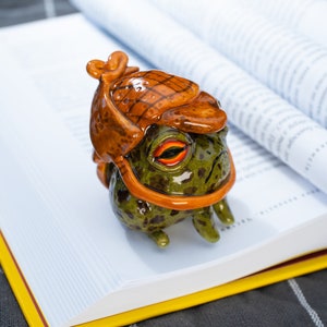 Ceramic Little Detective Frog -  Fully Sculpted and Hand-Painted EXCLUSIVE