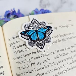 Blue Mandala Butterfly Magnetic Bookmark – Elegant and Artistic Design