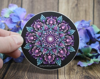 Dot Mandala Sticker | 3x3" | Hand-Painted Design | Pink, Blue, Purple | Scratch-Resistant, UV-Resistant, Waterproof, Dishwasher-Safe