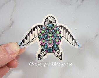 Polynesian Turtle Mandala Sticker – Waterproof Vinyl Decal, Island Art Gift