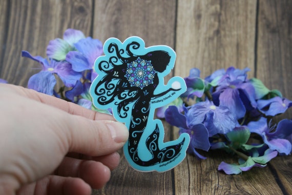Mermaid Silhouette Mandala Sticker | 3x2.25" | Hand-Painted Design | Scratch-Resistant, UV-Resistant, Waterproof, Dishwasher-Safe