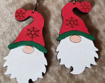 Hand-Painted Christmas Gnome Earrings – Holiday Accessory