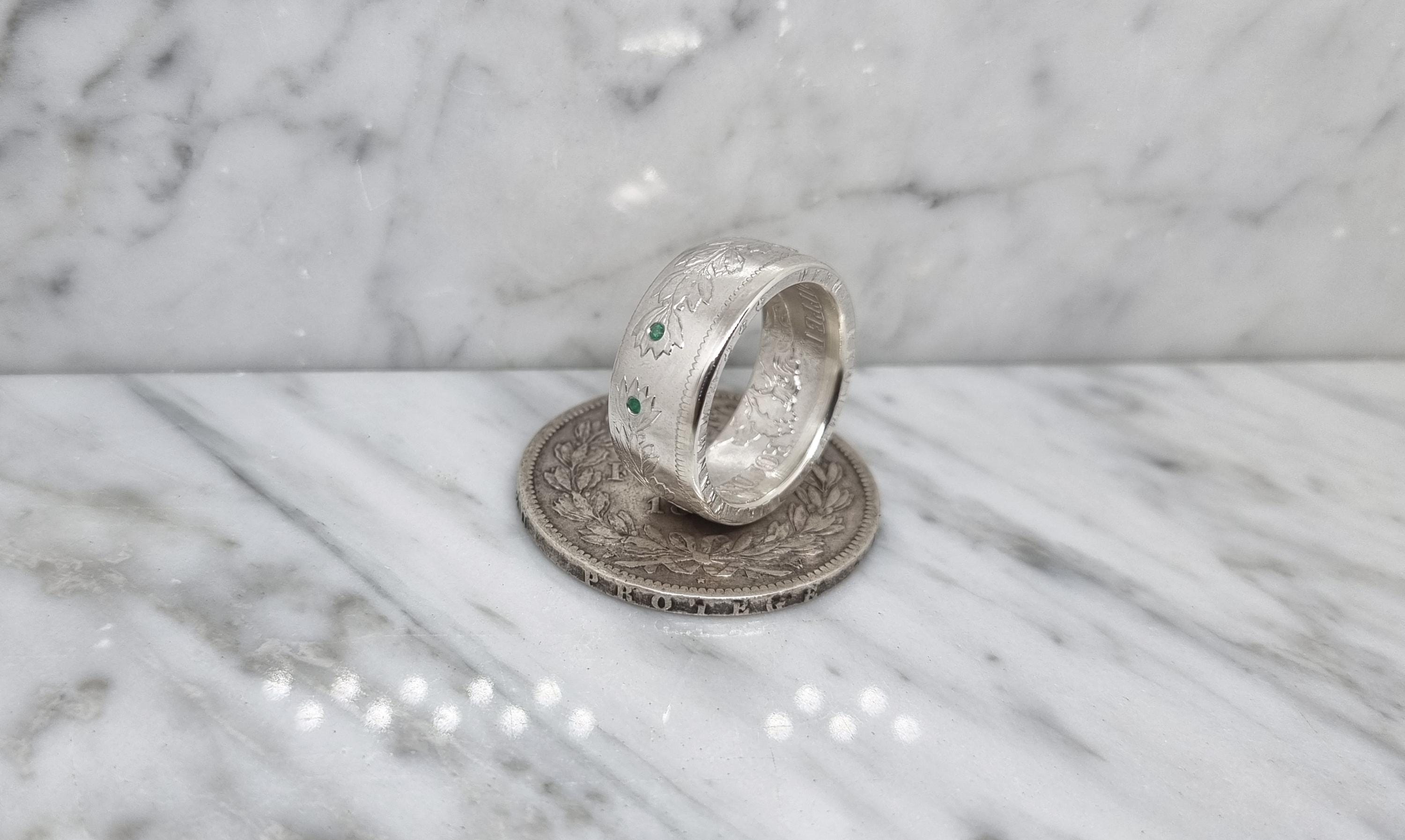 Bague Argent Avec Pièce 5 Francs Louis Philippe Et Deux Rubis - Neuve Avec étiquettes