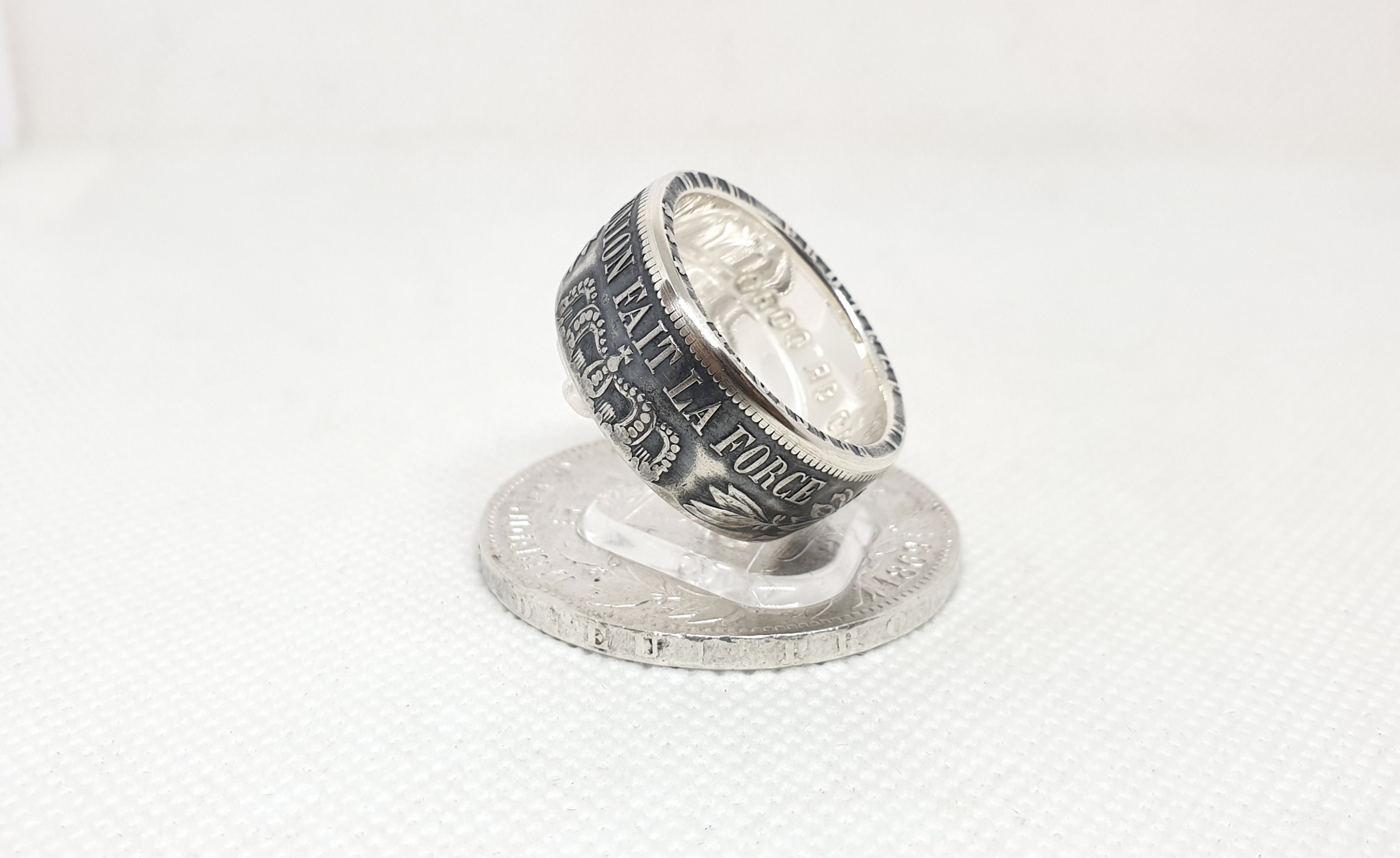 Bague En Argent Fabriquée à Partir D'une Pièce De 5 Francs Belge - Anneau Simple - Neuf Avec étiquettes