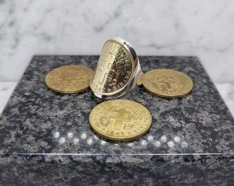 Bague Chevalière En Argent Massif Avec Pièce Alphonse XIII 1926 - Taille Ajustable, Boîte Cadeau Offerte