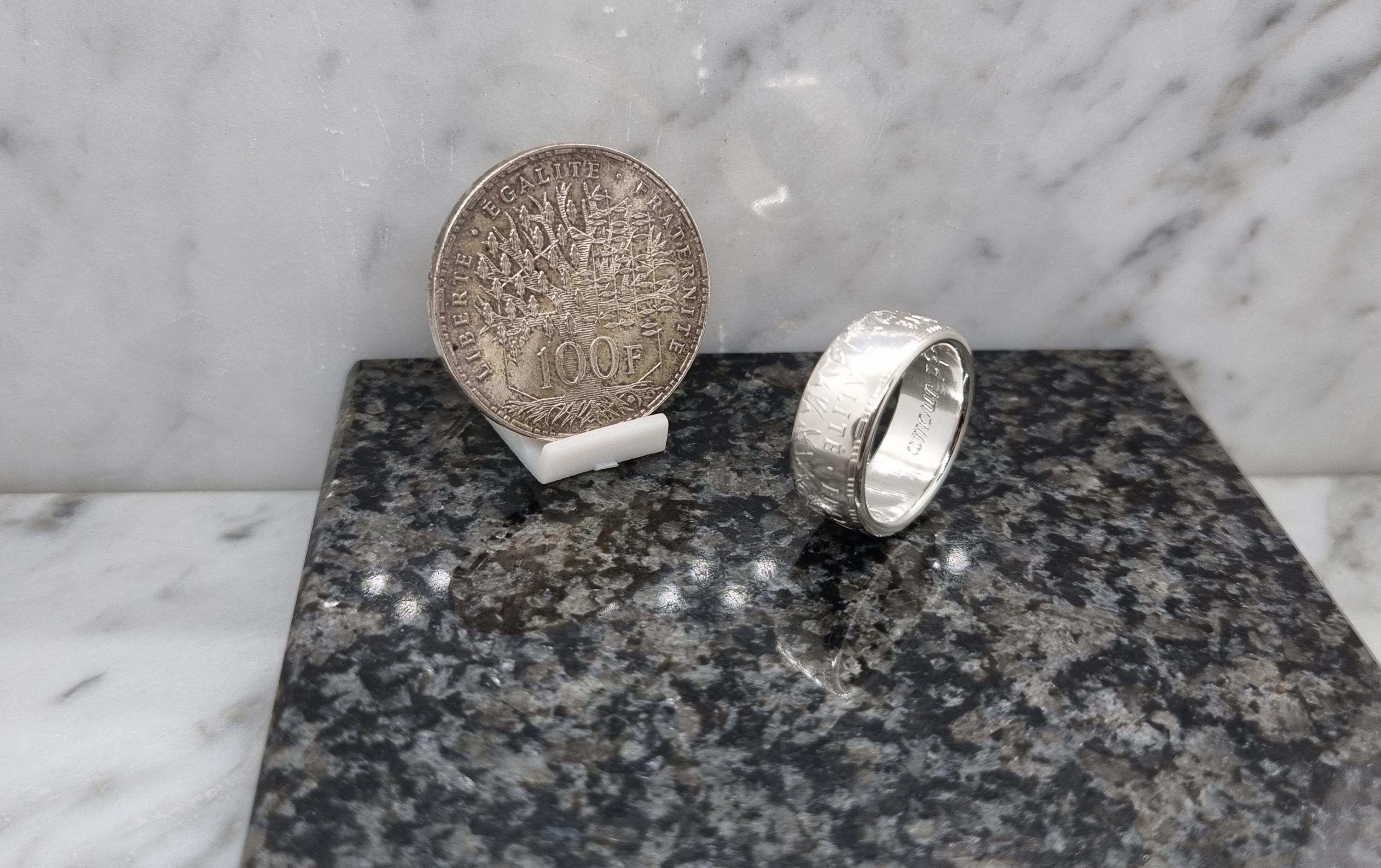 Bague Pièce De Monnaie 100 Francs Panthéon En Argent - Bijou Vintage Neuf Avec Étiquettes
