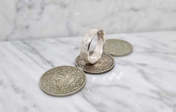 Bague En Pièce De Monnaie – 1 Franc Suisse En Argent – Style 'coin Ring' – Neuf Avec étiquettes, Marque AntiqueCoinRings