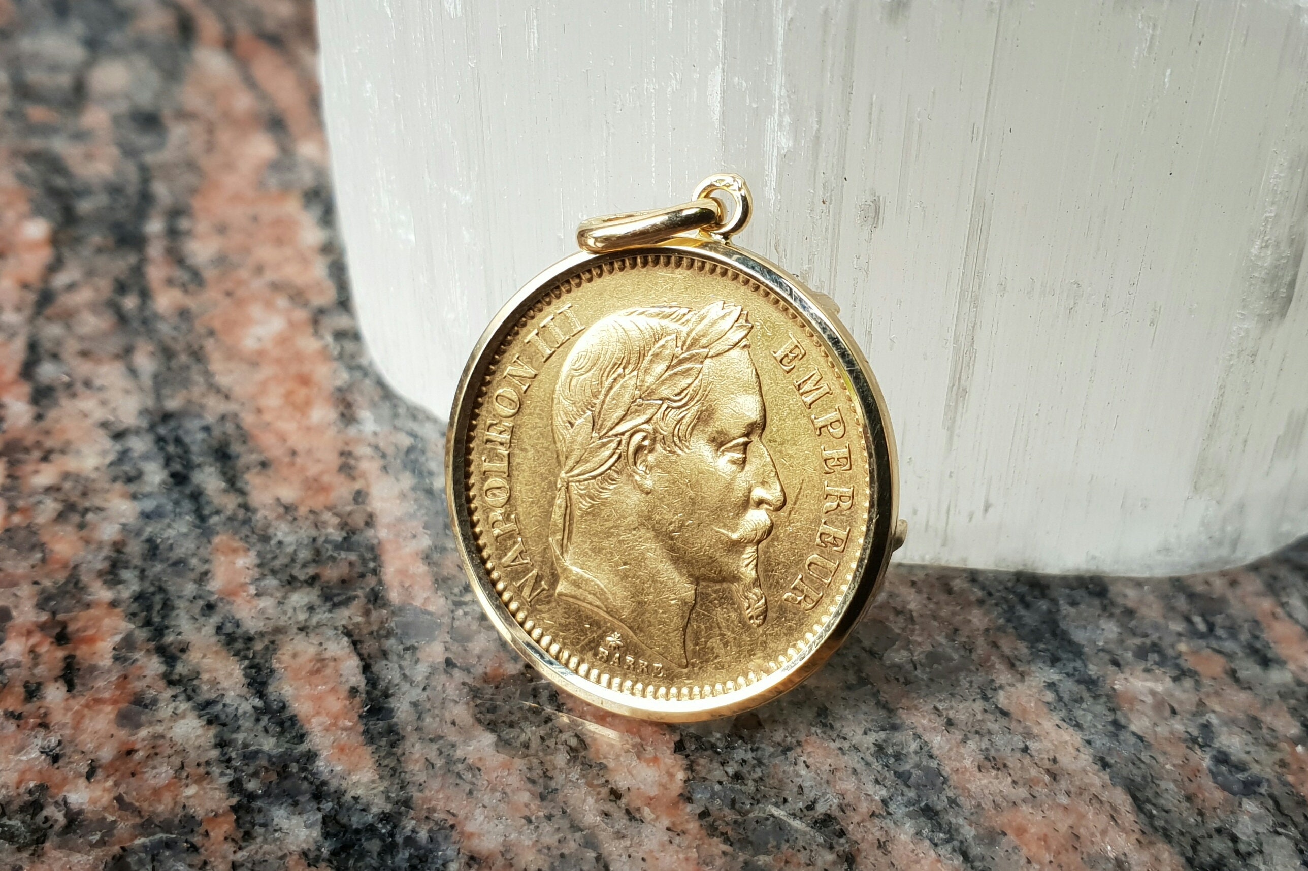 Pendentif Médaille Napoléon III 20 Francs - Pièce Ancienne Portée, Occasion