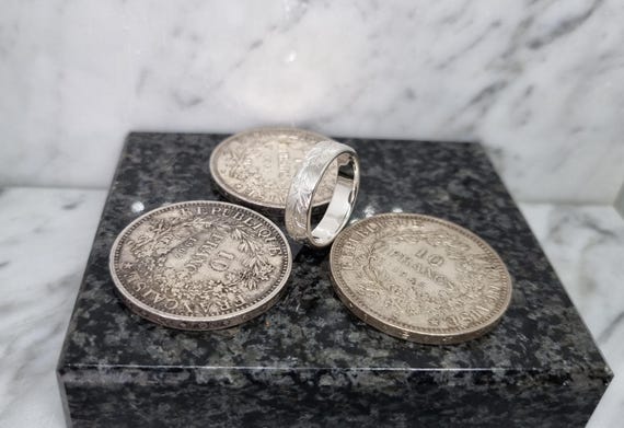 結婚指輪スタイルの10フランヘラクレス銀貨リング - Etsy 日本