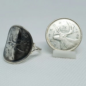 Canadian 25 Cent Coin Ring, Silver Curved