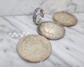 10 Francs Hercules coin ring in silver wedding ring style (corner ring)