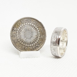 50 sen coin ring from Japan in silver alliance style with engraving (corner ring)