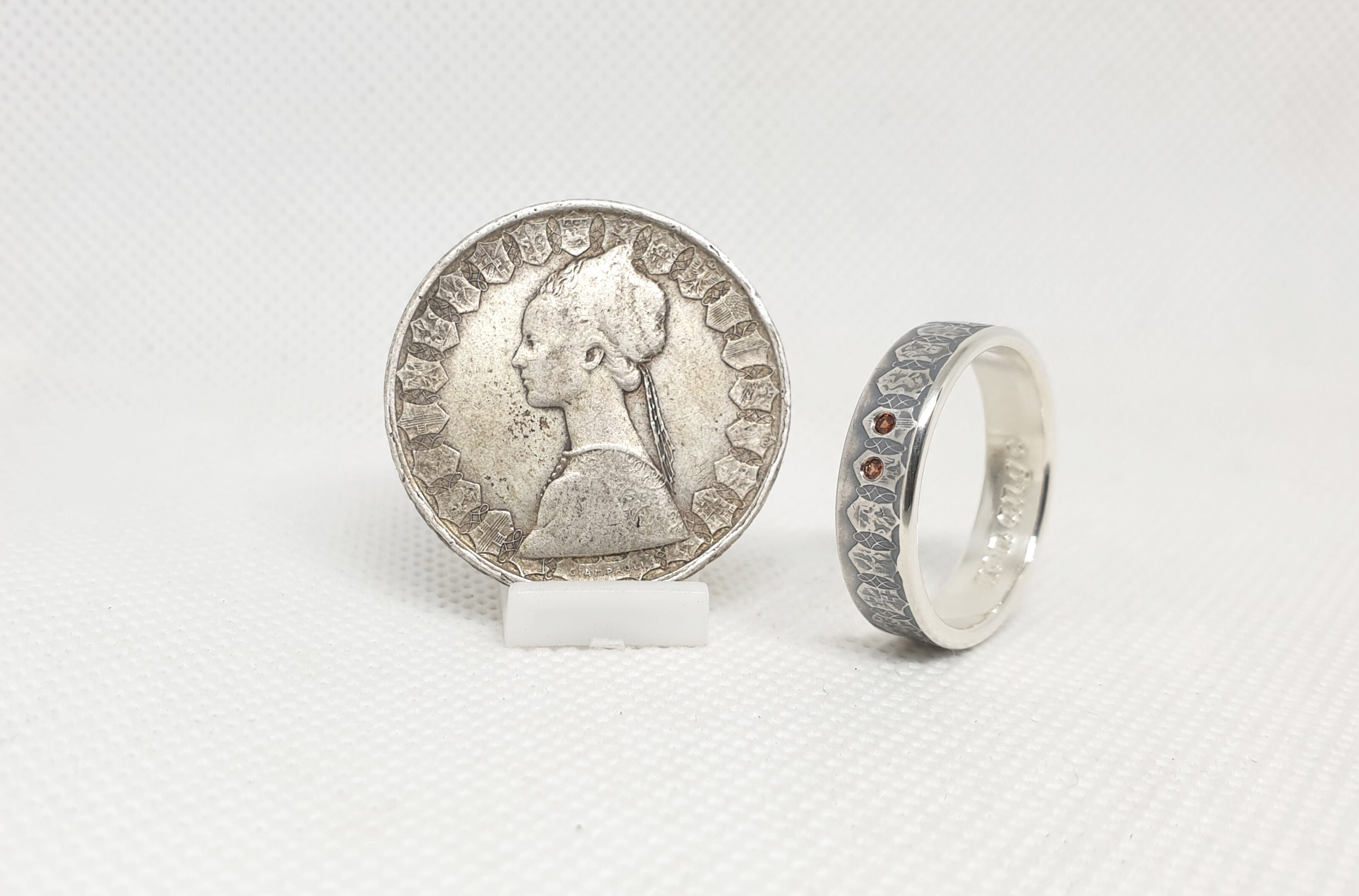 Bague Pièce De Monnaie - 500 Lires Italie En Argent - Anneau Simple Neuf Avec Étiquettes