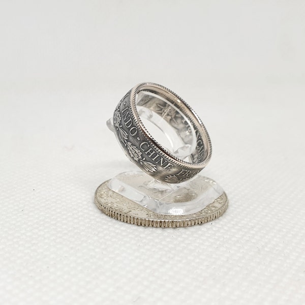 Bague pièce de monnaie 20 centimes d'Indo-Chine en argent (coin ring)