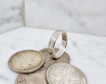 Ring coin 50 sen of japan in silver style alliance set with a diamond (coin ring)
