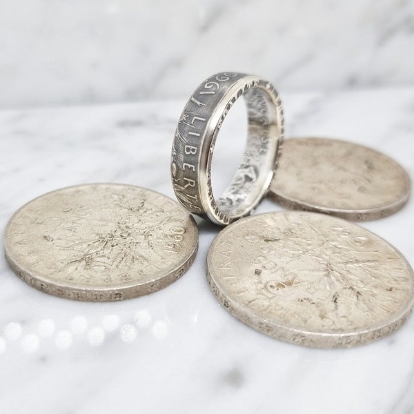 Bague pièce de monnaie 5 Francs Semeuse en argent (coin ring)