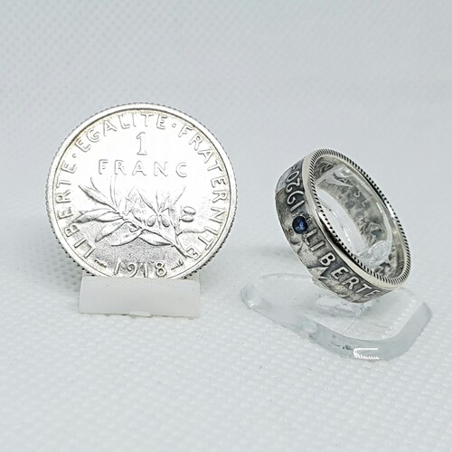 Ring coin 1 Franc shops Semeuse silver set with a sapphire (ring corner)