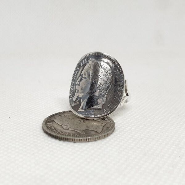 Bague pièce de monnaie 1 Franc Napoléon cintrée en argent