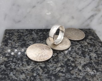 1 Franc Sower coin ring in silver, wedding band style with engraving (coin ring)
