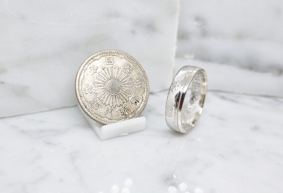 Bague Pièce De Monnaie Japonaise 50 Sen - Argent - AntiqueCoinRings - Neuf Avec étiquettes