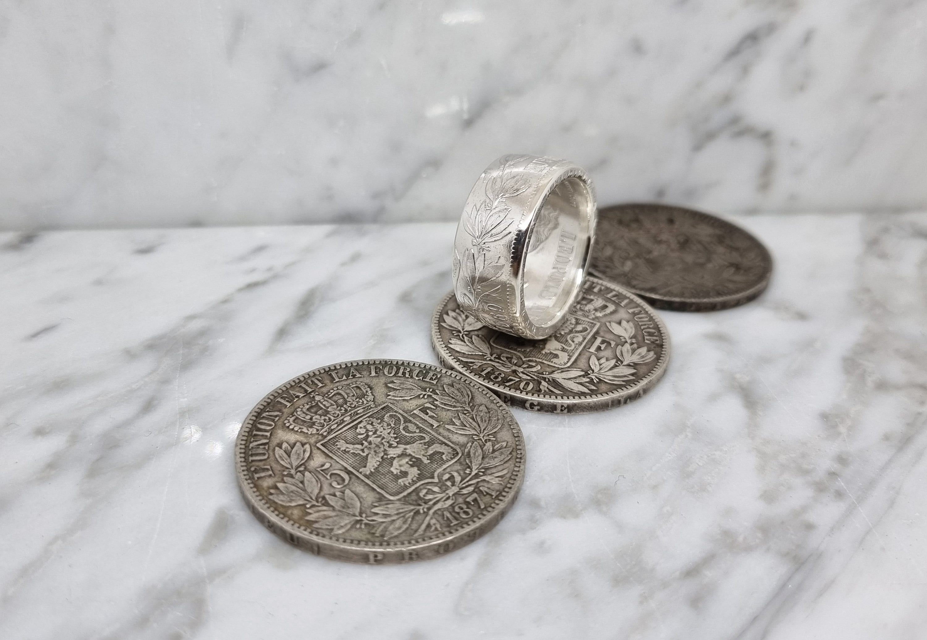 Bague Pièce De Monnaie 5 Francs Belgique En Argent - Anneau Coin Ring, Neuf Avec étiquettes