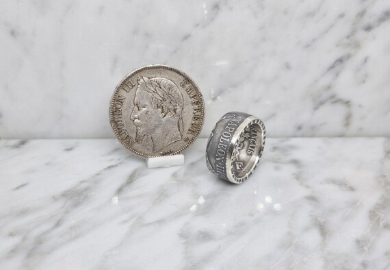 Bague Pièce De Monnaie 5 Francs Napoléon III En Argent - Anneau Simple - Neuf Avec étiquettes
