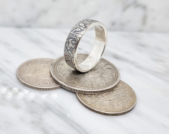Ring coin 1 Rupee of India in silver style alliance (corner ring)