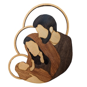 Catholic Sacred and Immaculate Heart Wooden Wall Decor with Side Panels | Catholic Art | Violet Heart Studios