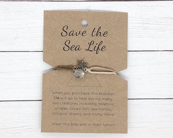 Doe een wens | Save the Sea Life Wish Armband | Minimalistische armband | String Armband | Eenvoudige armband | Bedel armband | Delicate armband