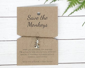 Wish Bracelet | Save the Monkeys Bracelet | Simple Everyday Bracelet | Meaningful Bracelet | Charm Bracelet | Gift for Her | Gift for Him