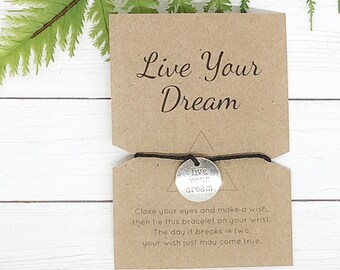 Live Your Dream Armband | Betekenisvolle armband | String Charm Armband | Hennep armband | Cadeau voor haar | Bemoedigend cadeau