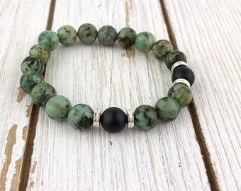 African Turquoise Layering Bracelet | Positive Vibes Bracelet | Black Onyx Bracelet | Beaded Gemstone Bracelet | Meditation Mala Bracelet