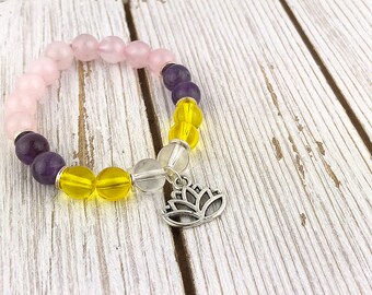 Healing Wrist Mala | Lotus Bracelet | Rose Quartz Bracelet | Self Healing Bracelet | Positive Vibes Energy Bracelet | Gift for Women