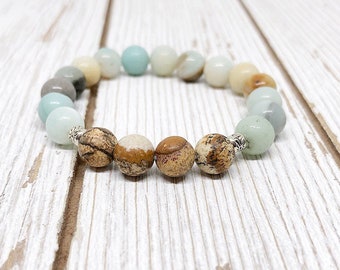 Amazonite Everyday Armband | Veelkleurige edelsteen armband | Jasper Yoga Armband | Meditatie Mala Armband | Gelaagde armband | Boho