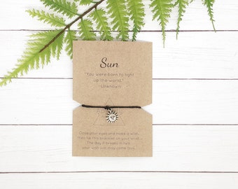 Encouraging Gift | Sun Charm Wish Bracelet | Hemp String Bracelet | Simple Everyday Bracelet | Make a Wish | Wishing Bracelet | Gift for Her
