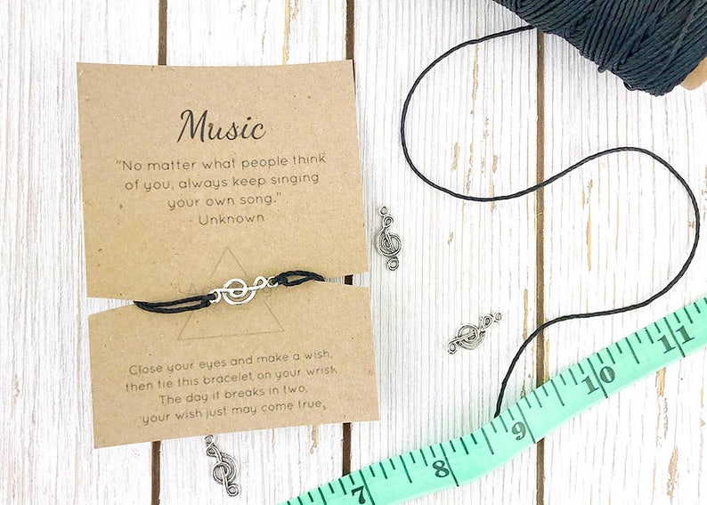 Womens Music Jewelry Wish Bracelet Natural Jewelry Hemp Jewelry Tie on Bracelet Music Bracelet Encouraging Gift Gift for Her image 7