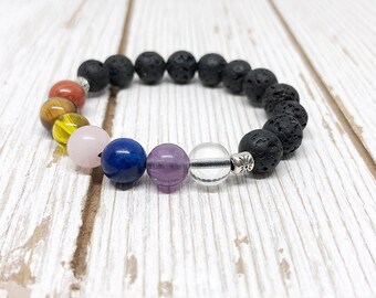 Kralen 7 Chakra Armband | Lava Armband | Olie Diffuser | Meditatie Armband | Mala Armband | Kleurrijke Armband | Energie Armband