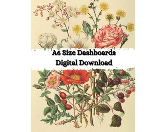 A6 Printable Floral Dashboards, Digital Download, Journal Deco, Vintage Florals, journalinghome
