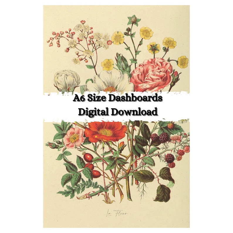 A6 Printable Floral Dashboards, Digital Download, Journal Deco, Vintage ...