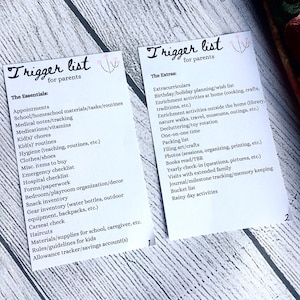 Trigger List for Parents, Planning Prompt Printable