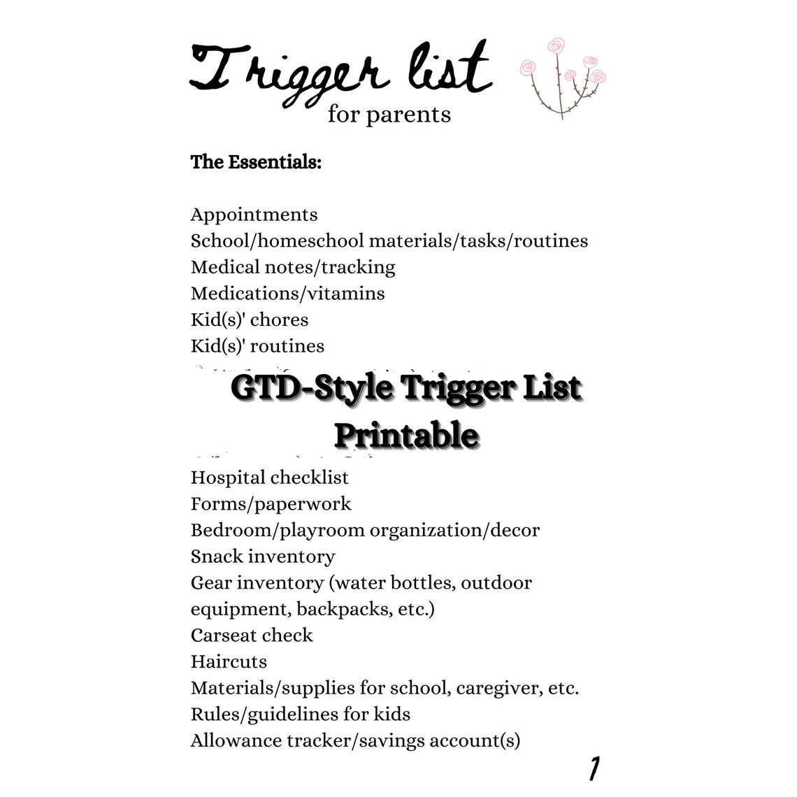 Trigger List for Parents Planning Prompt Printable Etsy